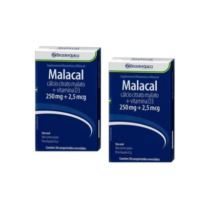Kit 2x Malacal 250/2 905 Mg 30 Cp Calcio Vit D3 Brasterapica