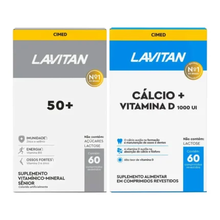 Kit 1 Polivitamínico Lavitan 50+ 60 comprimidos + 1 Cálcio + Vitamina D 1000UI Lavitan 60 comprimidos