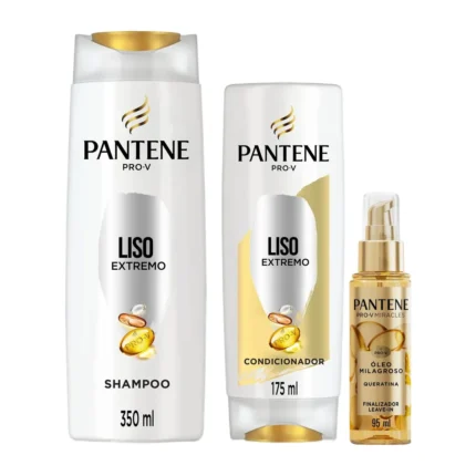 Kit Pantene Pro-V Liso Extremo Shampoo 350ml + Condicionador 175ml + Óleo Milagroso Finalizador e Leave-in Miracles Queratina 95ml