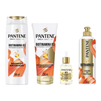 Kit Pantene Biotinamina B3 Antiqueda & Nutrição Shampoo 300ml + Condicionador 150ml + Tônico Capilar 52ml + Creme para Pentear 240g