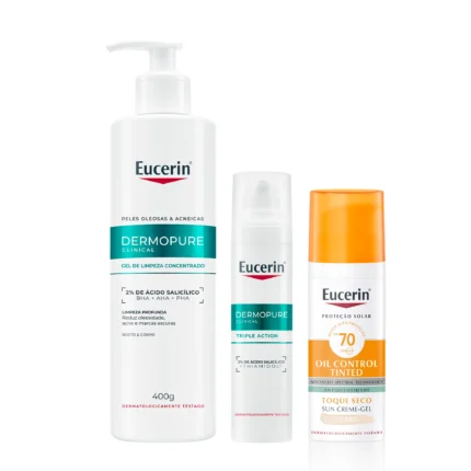 Kit Facial Eucerin Gel de Limpeza Dermo Pure Concentrado 400g + Sérum DermoPure Oil Control Efeito Triplo 40ml + Protetor Solar Sun Oil Control Tinted FPS 70 Claro 50ml