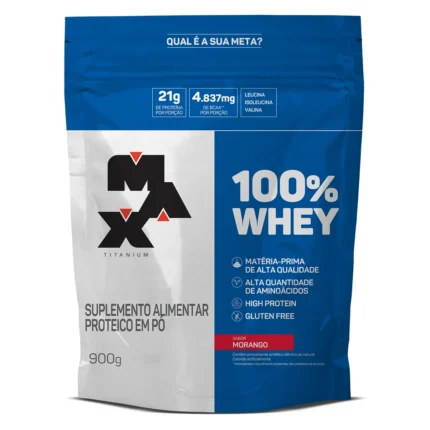 Refil Whey Protein Max Titanium 100% Whey Morango 900g