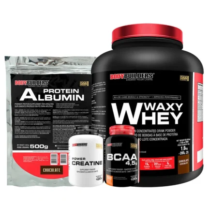 Kit Waxy Whey 2kg + Albumina 500g + Bcaa 100g Tangerina + Power Creatina 100g - Bodybuilders